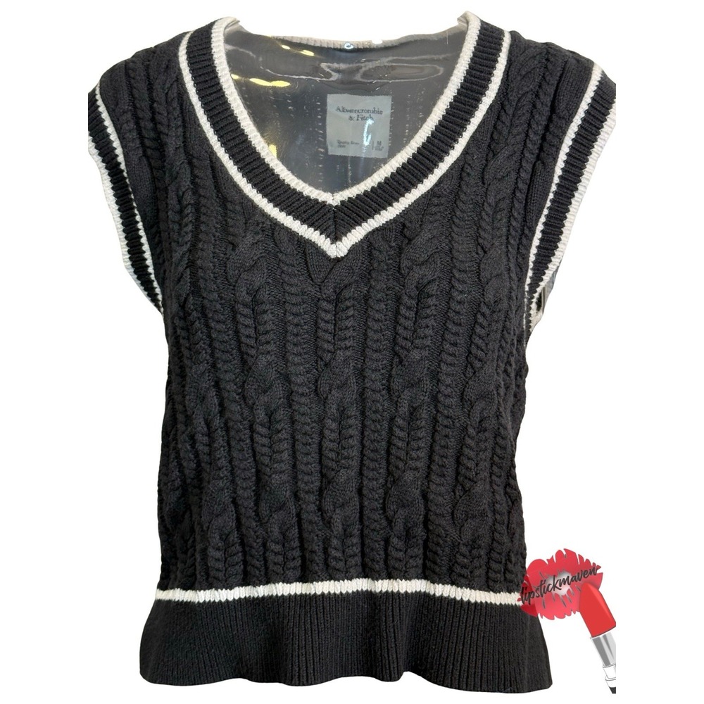Abercrombie & Fitch Sweater Vest Womens Medium Navy Blue Y2K Tennis Tunic Preppy - Picture 1 of 13